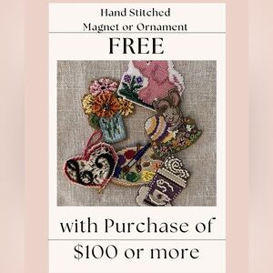 Purchase $100 or more and receive free hand-stitched gift!